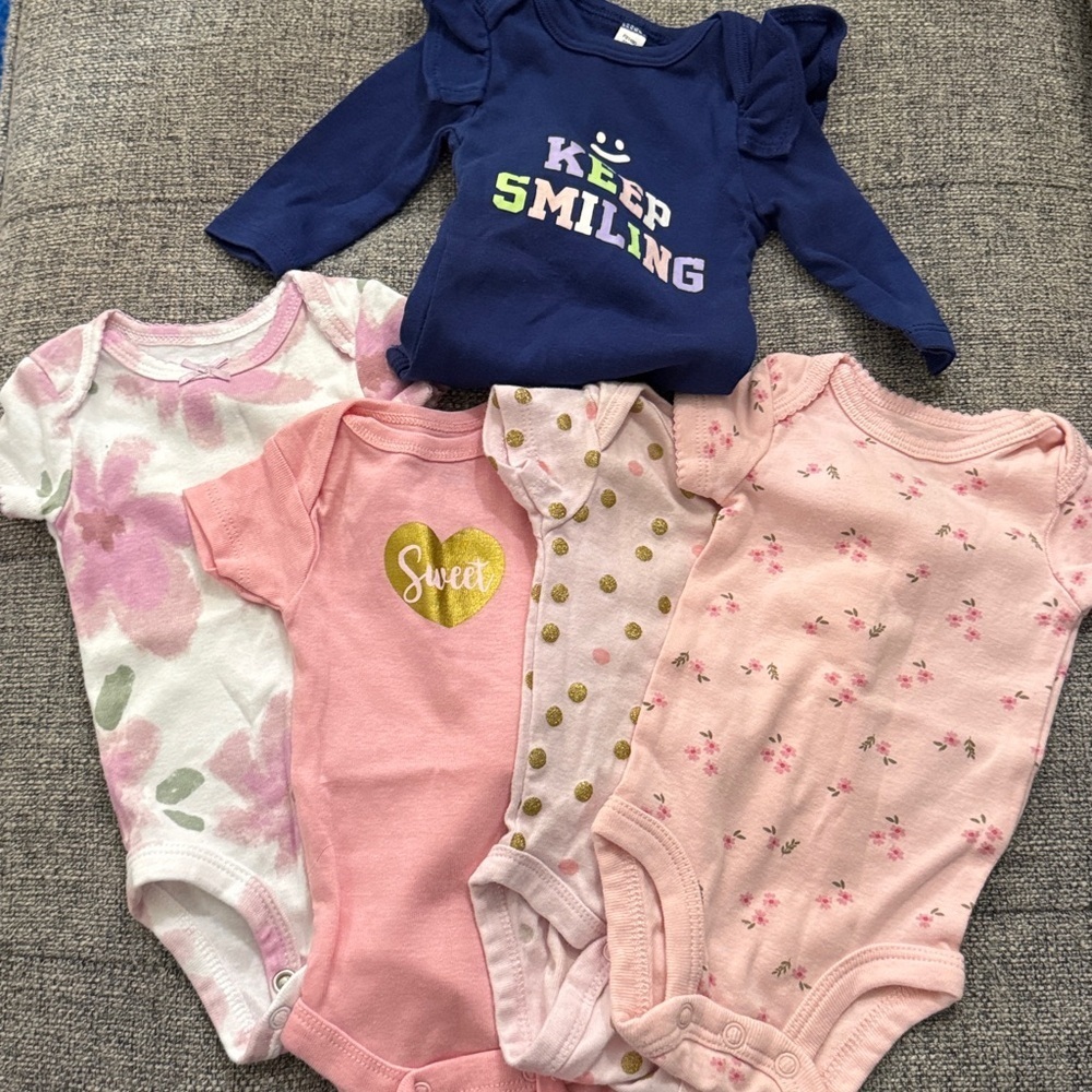 Gerber and carters baby girl new born one piece body suit lot